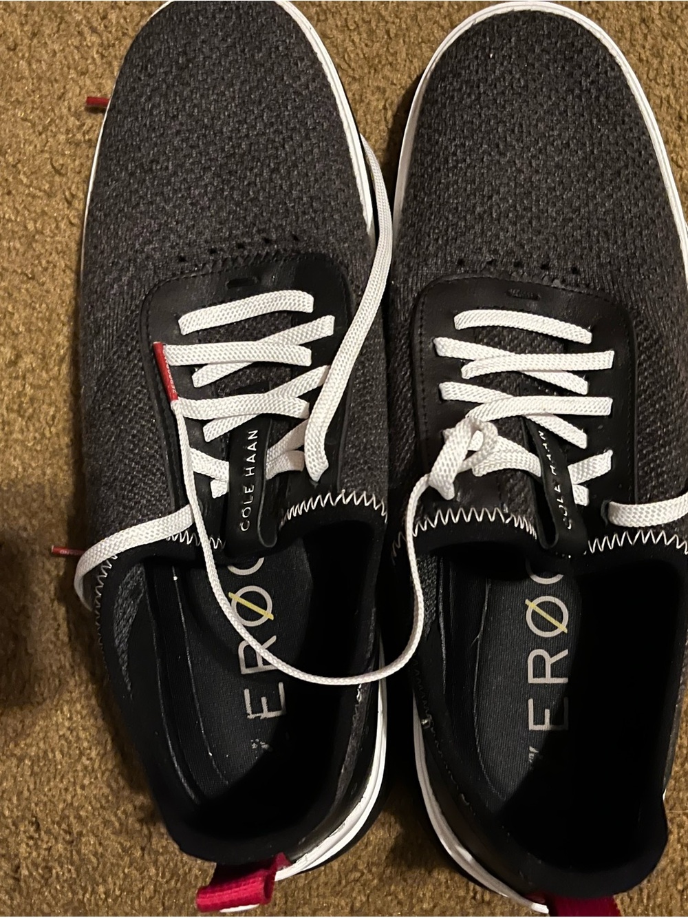 Cole Haan Men’s Charcoal Knit Sneakers with White Laces and Red Tabs. Size 11